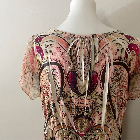 ONE WORLD Bohemian Pink and Beige Patterned Dress Boho Vacation Summer Casual - Picture 7 of 8